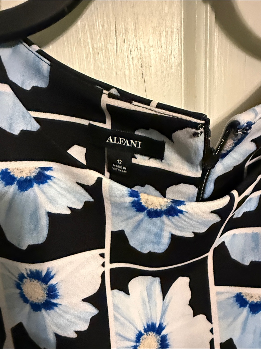 Alfani Black Floral-Grid Midi Dress with White and Blue Accents - Picture 2 of 3
